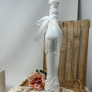 Simple & Elegant White Decorative Hand Crafted Bottle with Bow